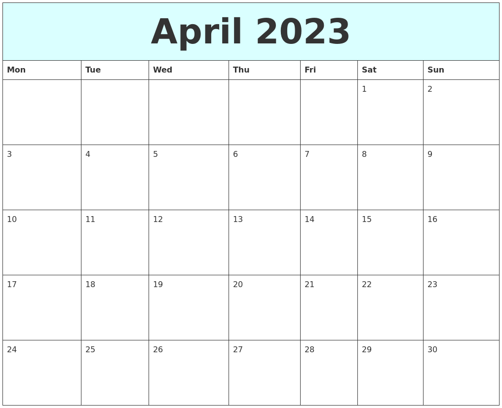 April 2023 Free Calendar