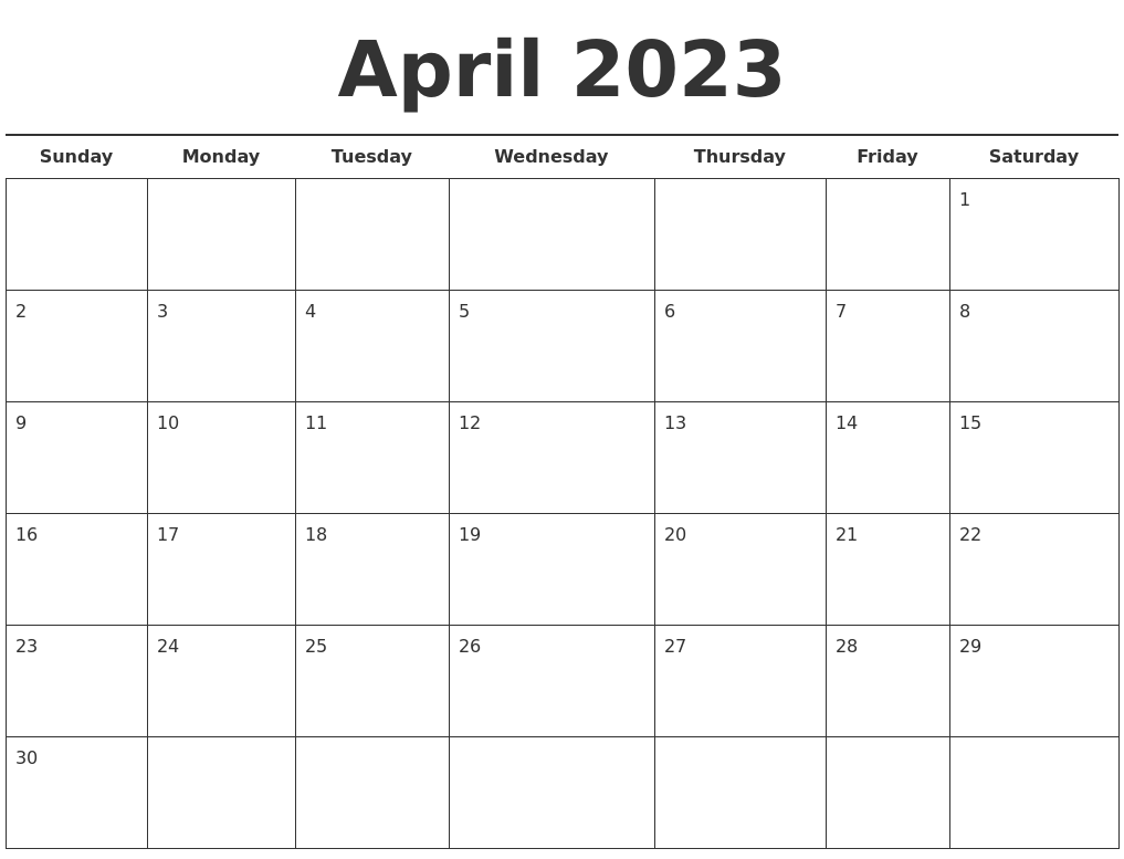 April 2023 Free Calendar Template