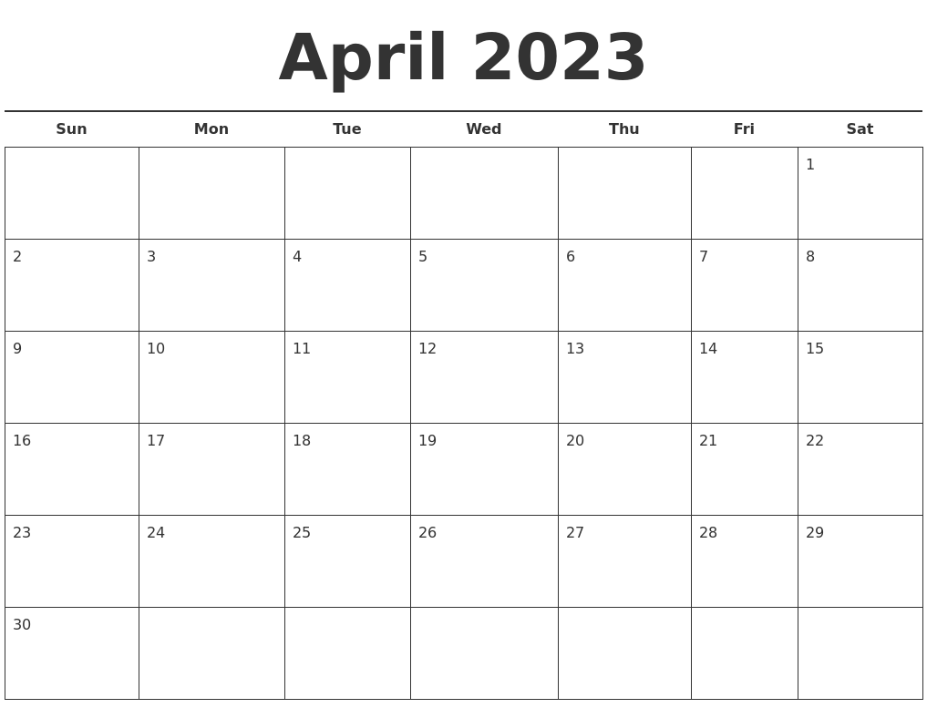 April 2023 Free Calendar Template