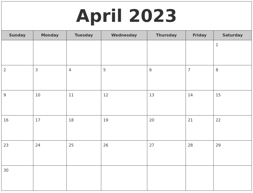 April 2023 Free Monthly Calendar
