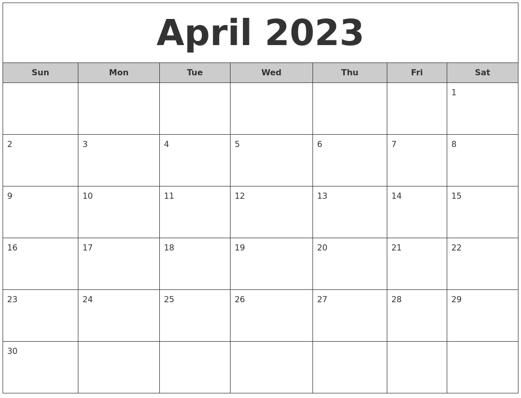 April 2023 Free Monthly Calendar