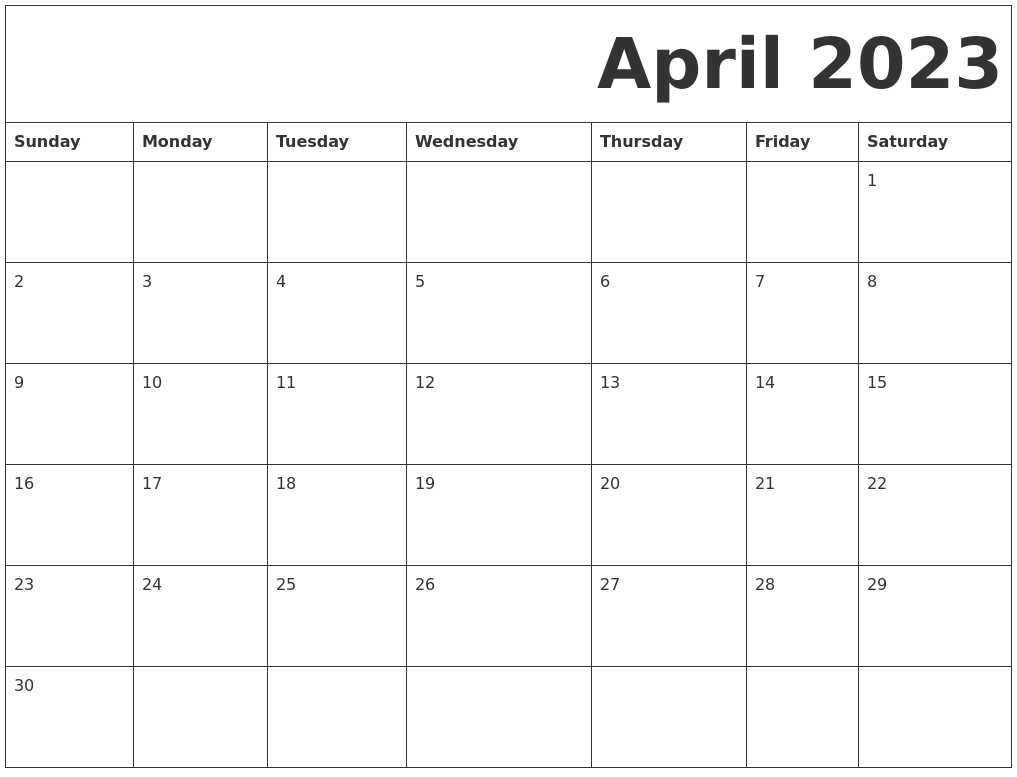 April 2023 Free Printable Calendar