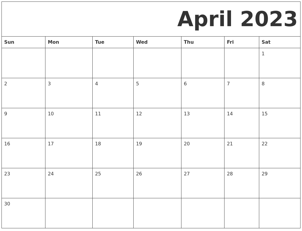 April 2023 Free Printable Calendar