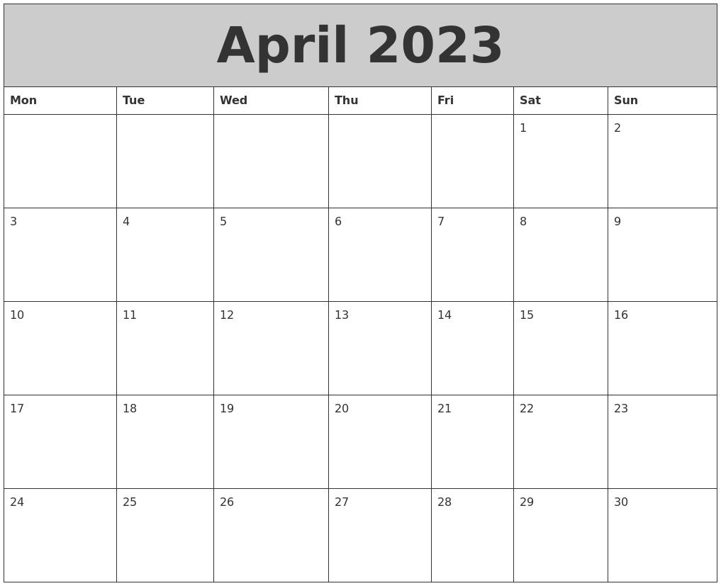 April 2023 My Calendar