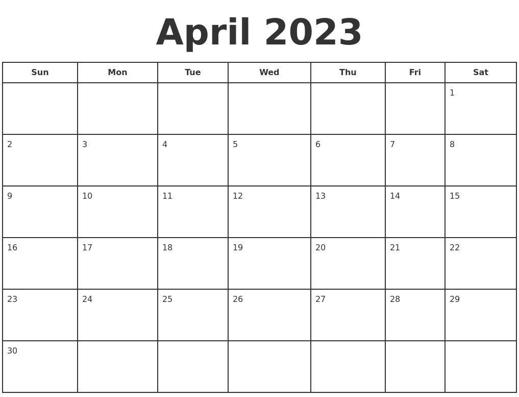 April 2023 Print A Calendar