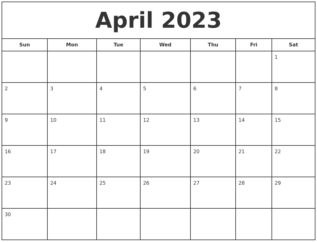 April 2023 Print Free Calendar