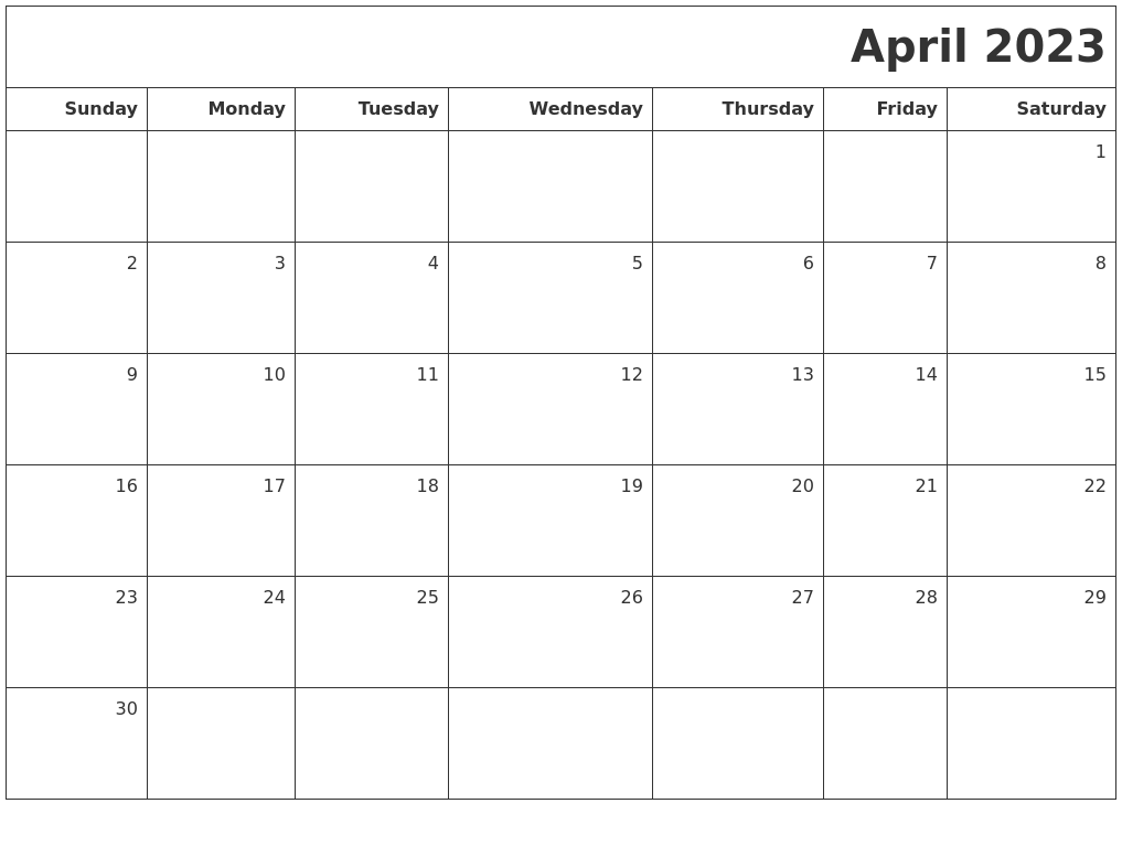 April 2023 Printable Blank Calendar