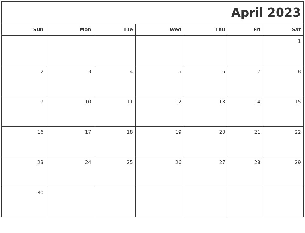 April 2023 Printable Blank Calendar