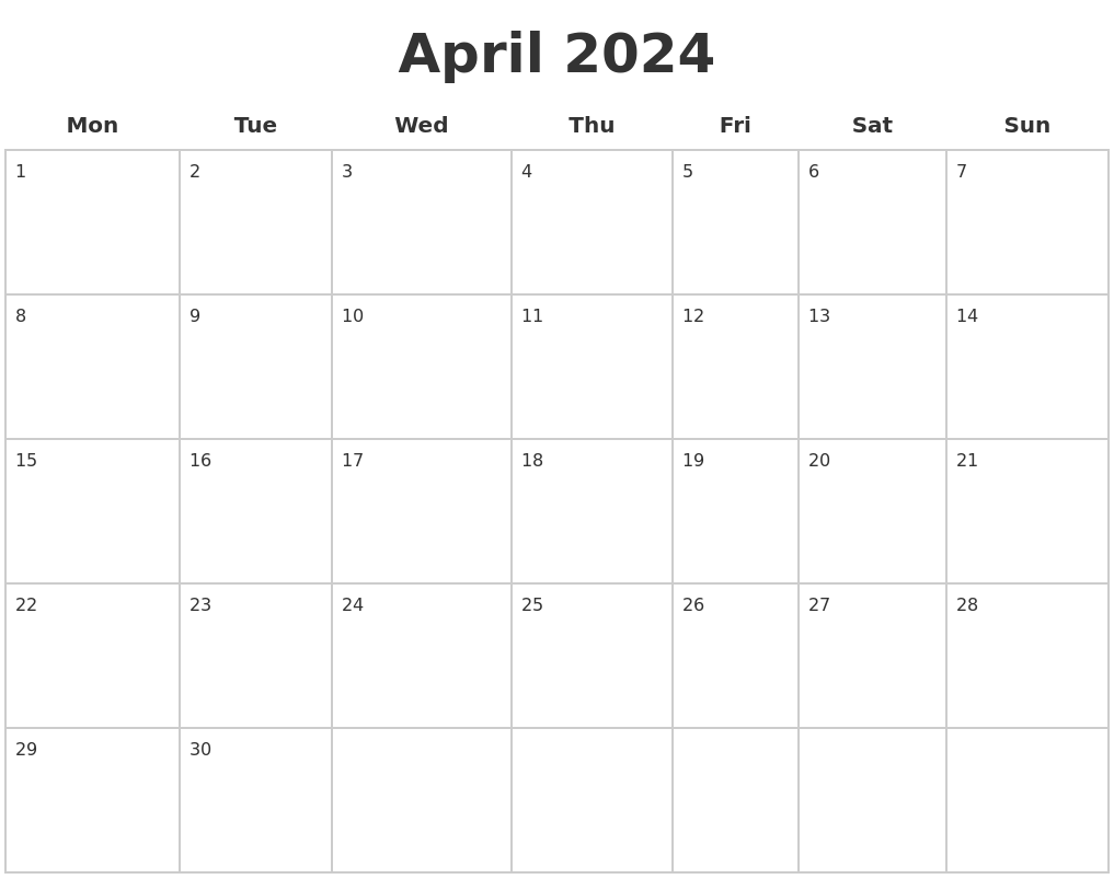 April 2024 Blank Calendar Pages