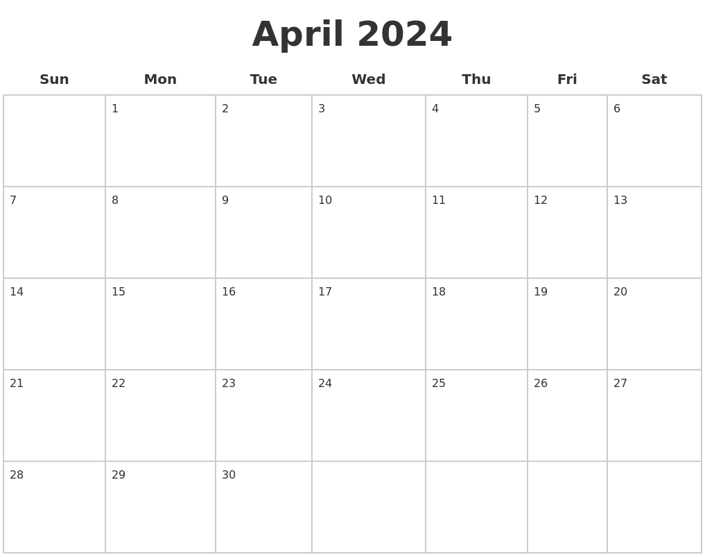 April 2024 Blank Calendar Pages