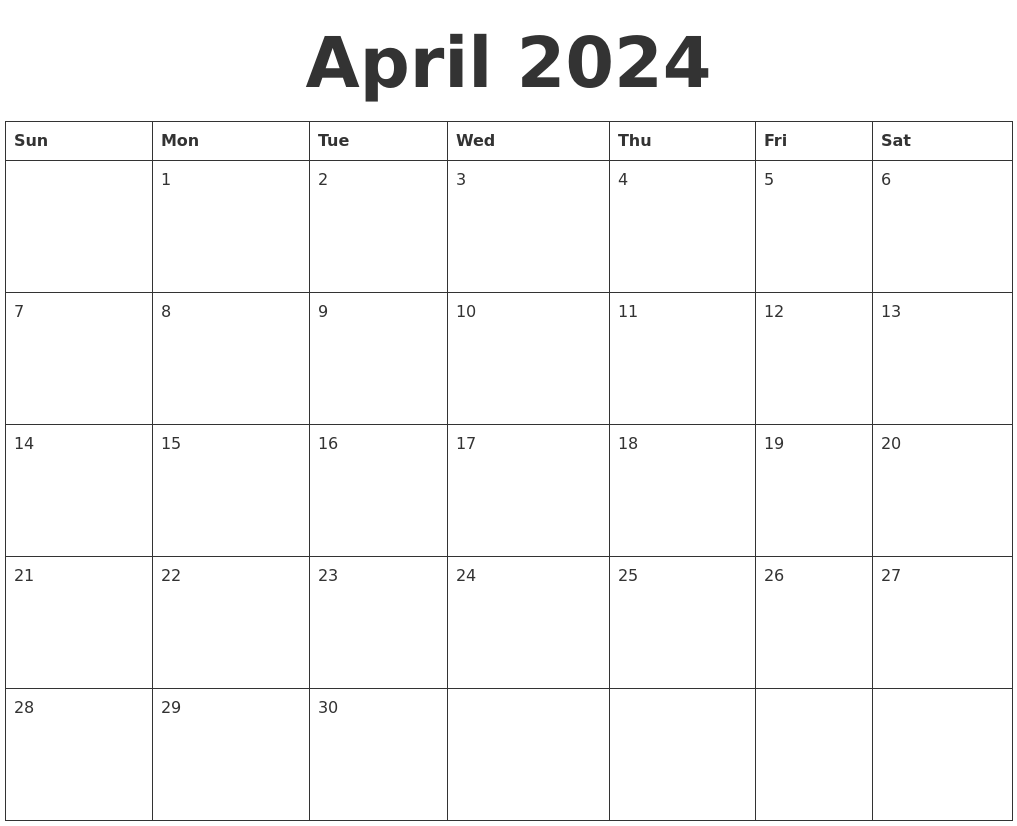 April 2024 Blank Calendar Template
