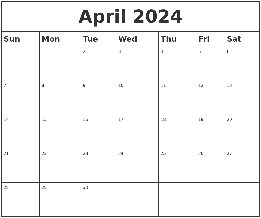 April 2024 Blank Calendar