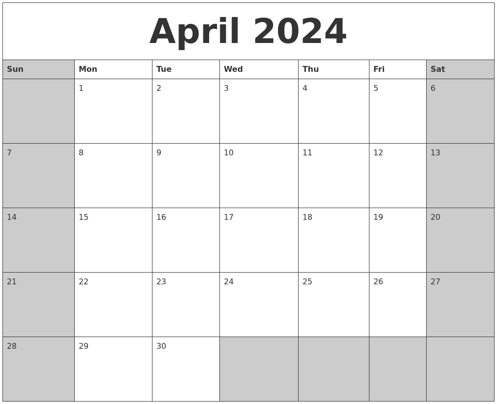 April 2024 Calanders