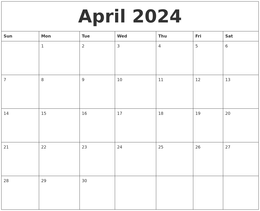 April 2024 Calendar Free Printable