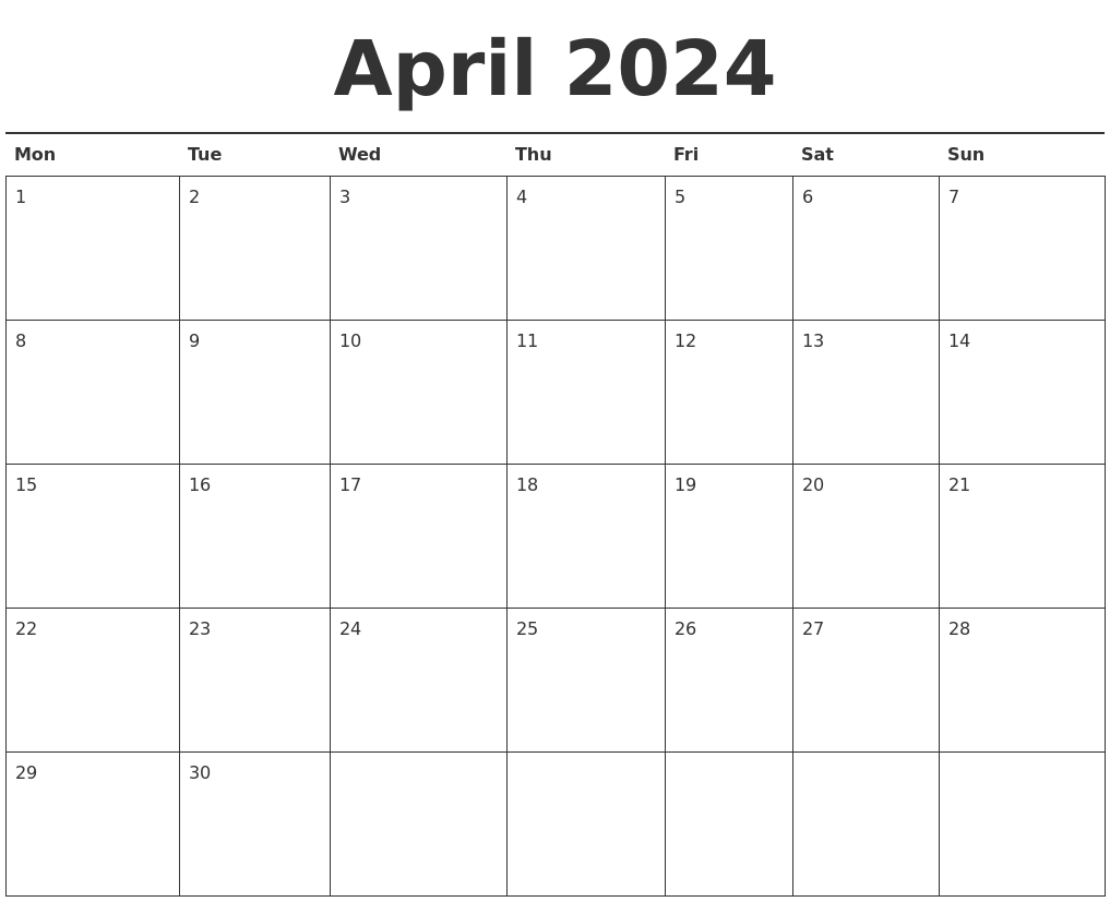 April 2024 Calendar Printable