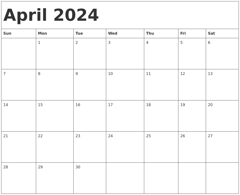 April 2024 Calendar Template