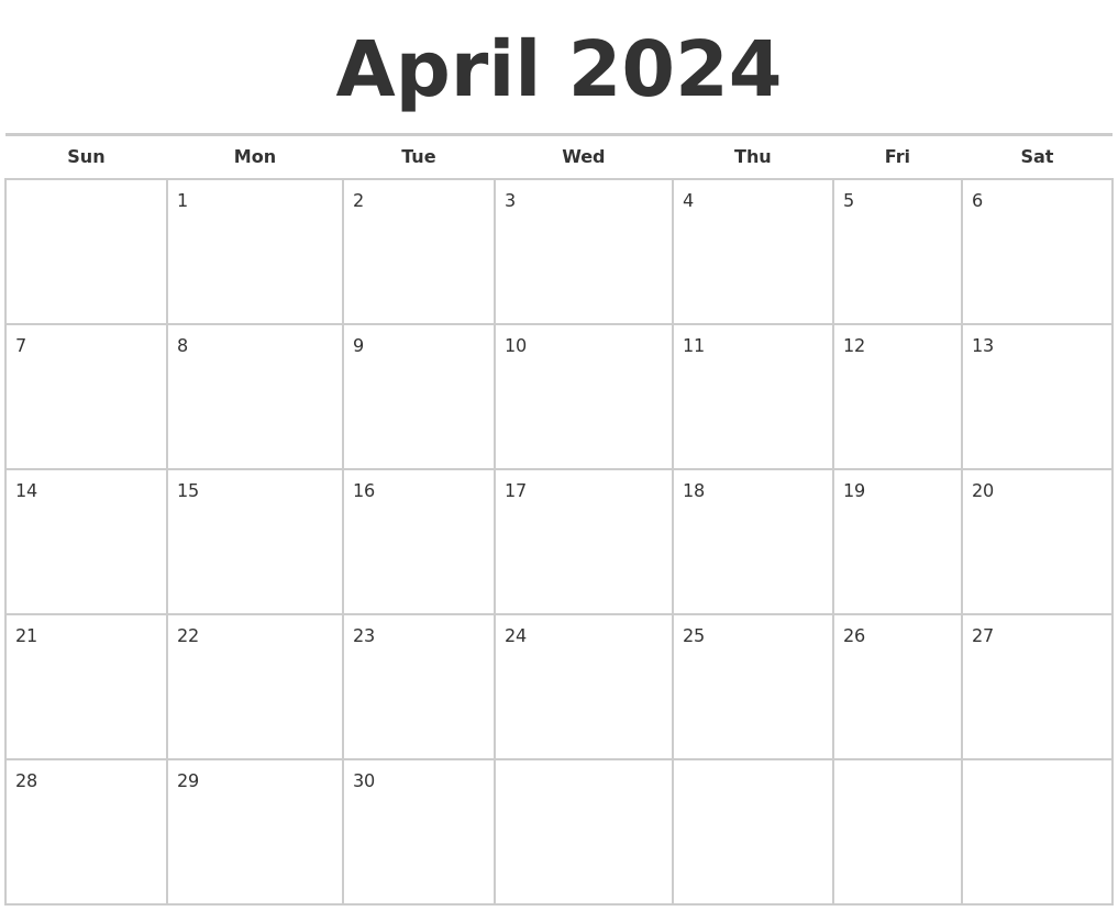 April 2024 Calendars Free