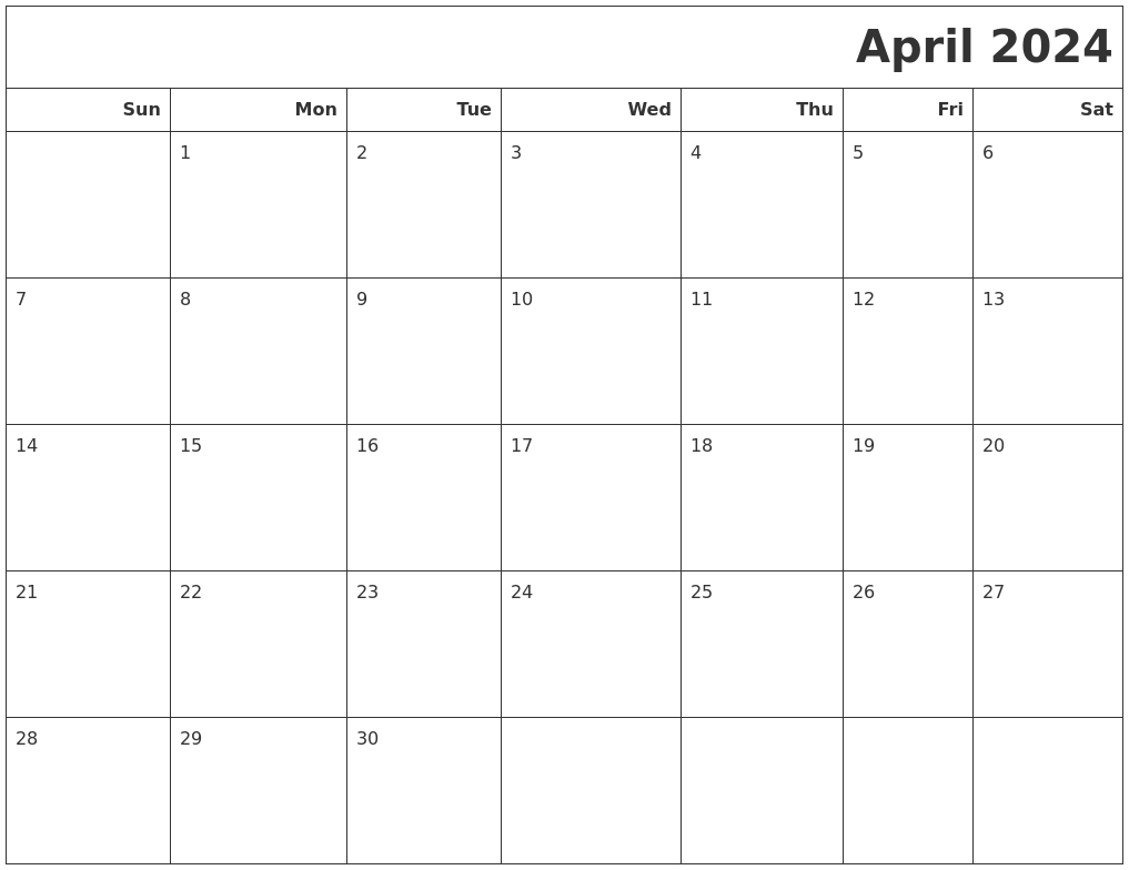 April 2024 Calendars To Print