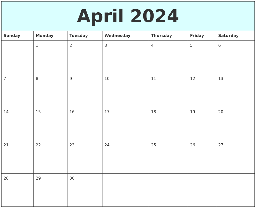 April 2024 Free Calendar