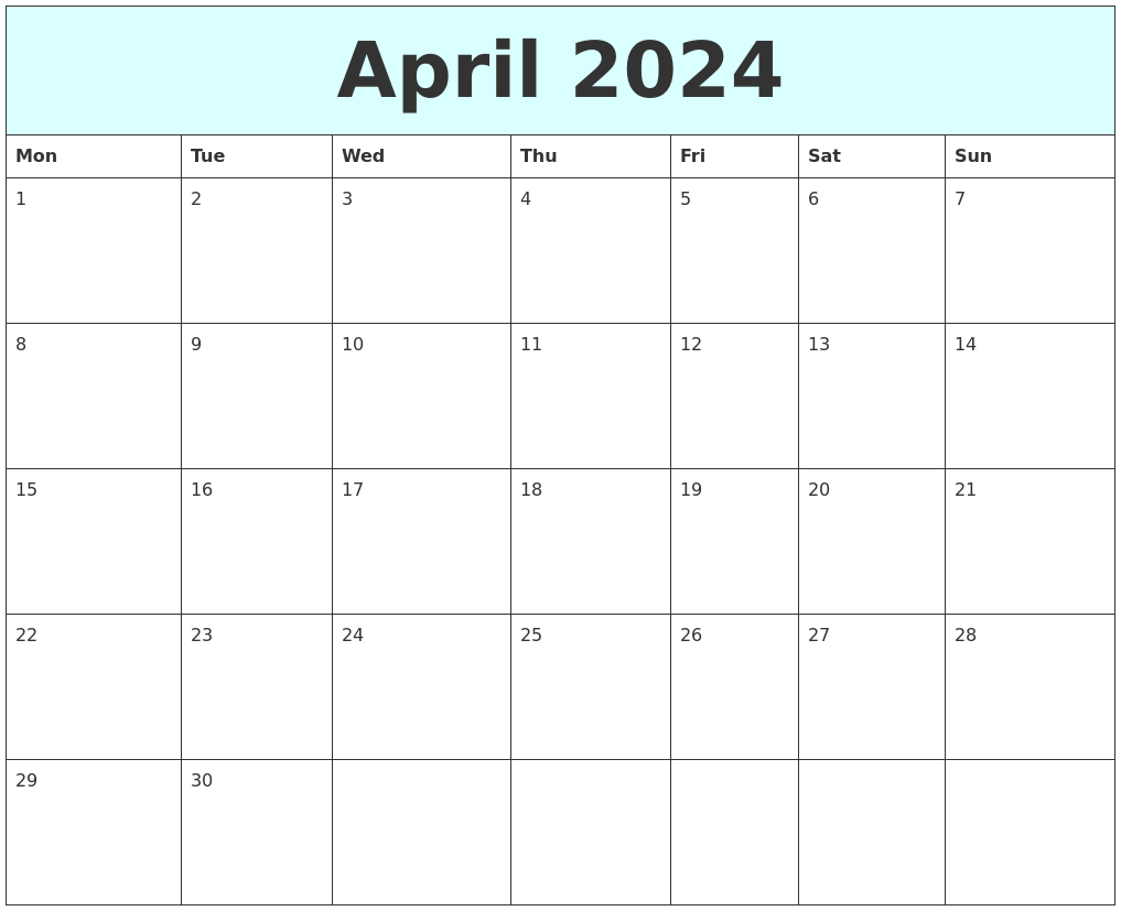 April 2024 Free Calendar