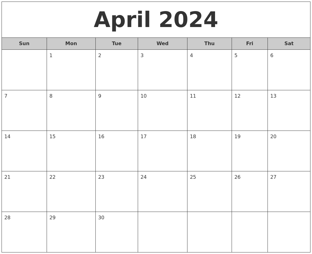 April 2024 Free Monthly Calendar