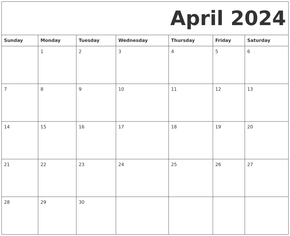 April 2024 Free Printable Calendar