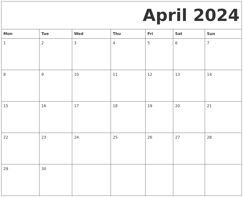 April 2024 Free Printable Calendar