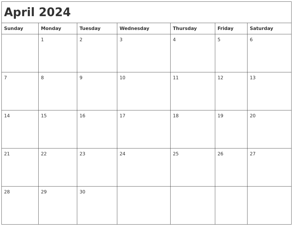 April 2024 Month Calendar