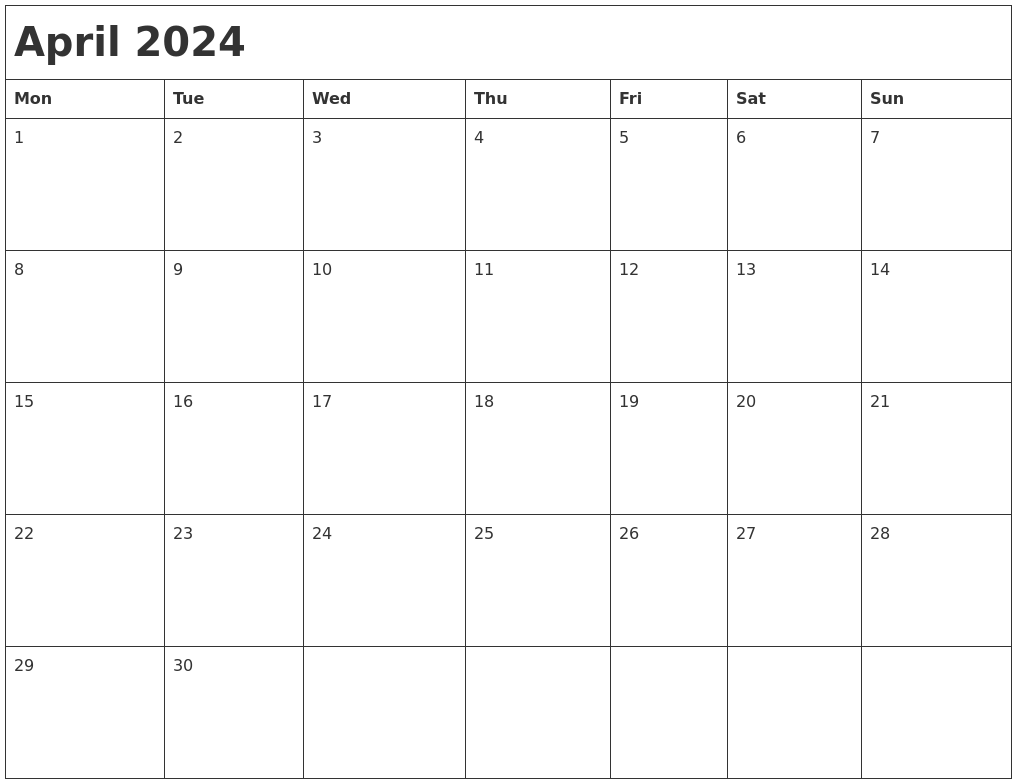 April 2024 Month Calendar