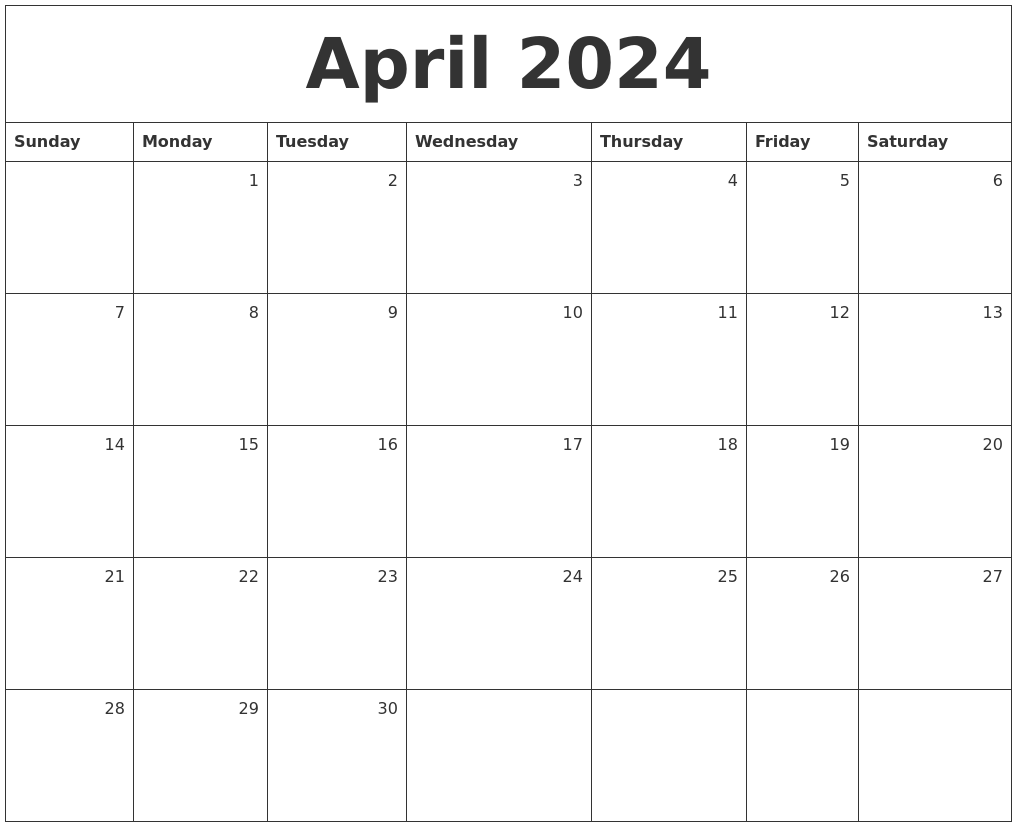 April 2024 Monthly Calendar