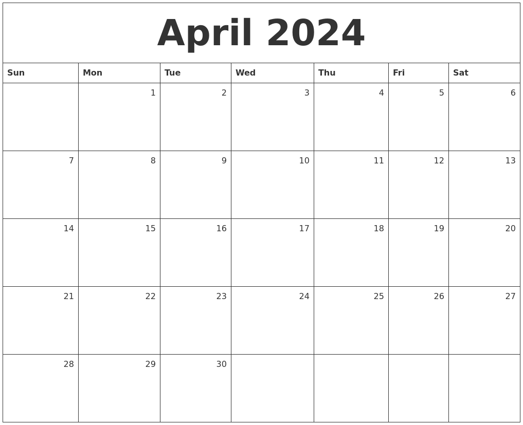 April 2024 Monthly Calendar