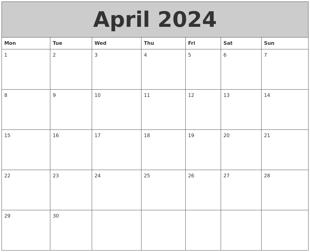 April 2024 My Calendar