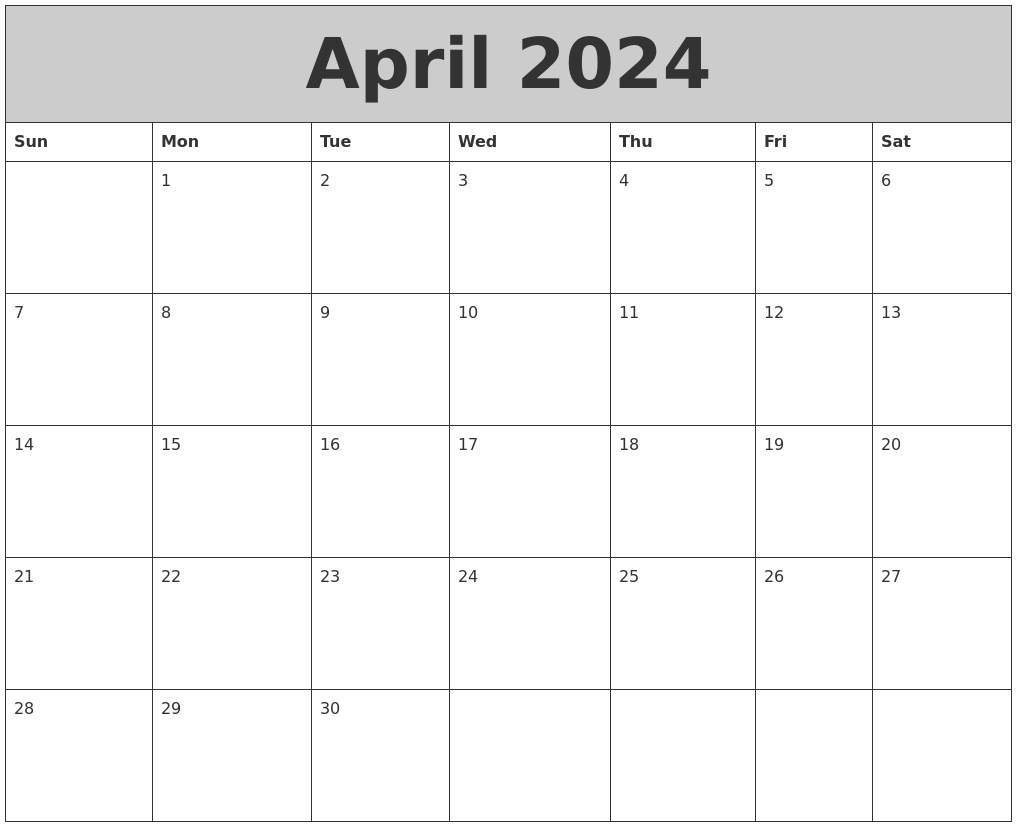 April 2024 My Calendar