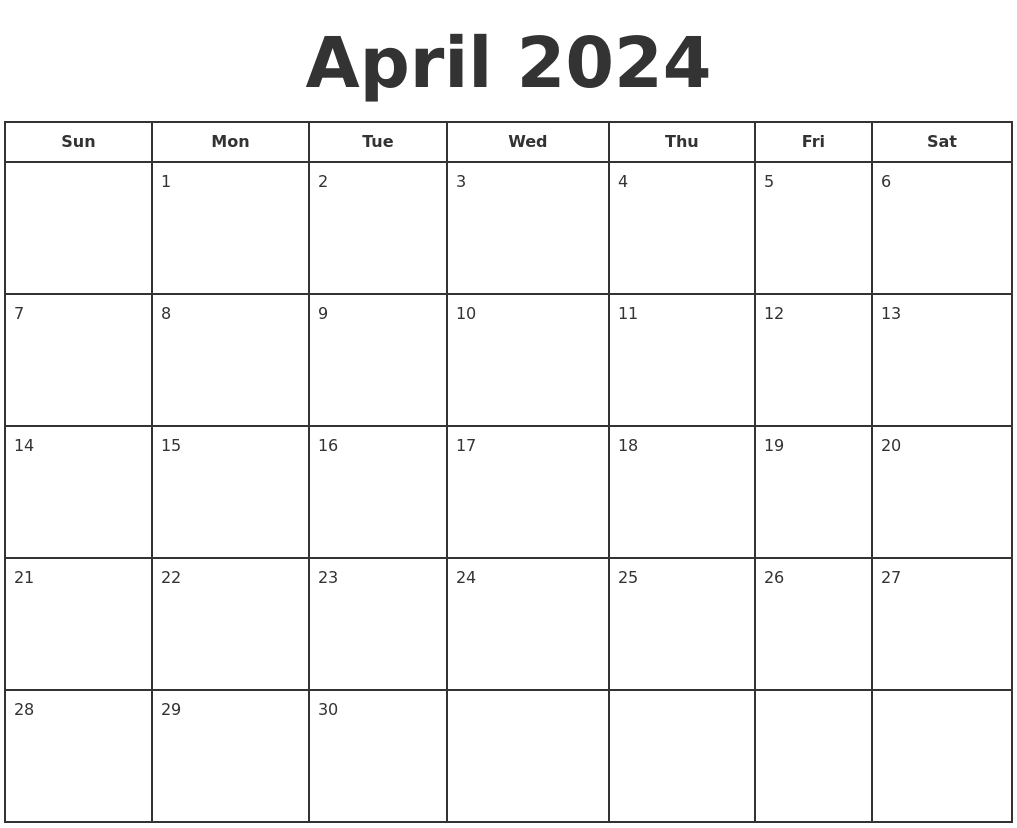 April 2024 Print A Calendar