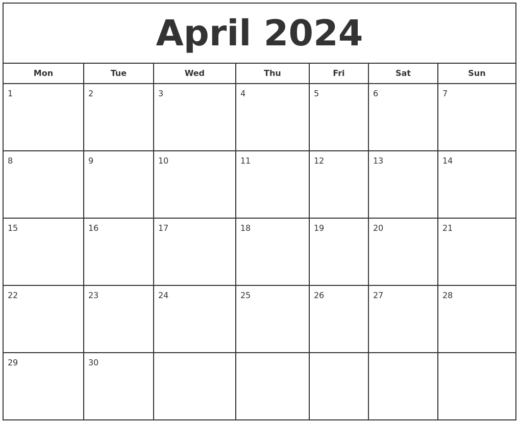 April 2024 Print Free Calendar