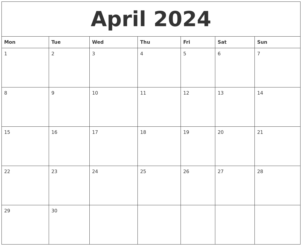 April 2024 Printable Calander