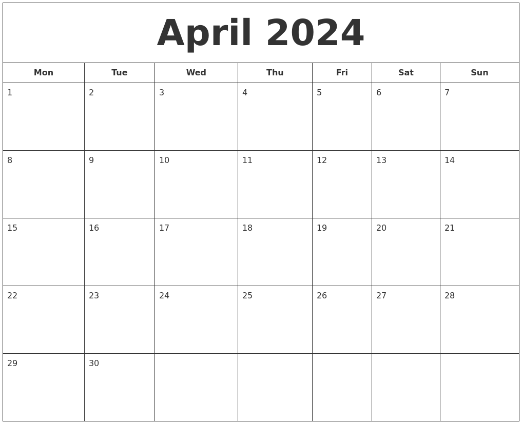 April 2024 Printable Calendar