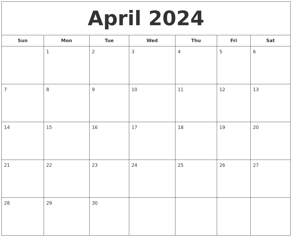 April 2024 Printable Calendar