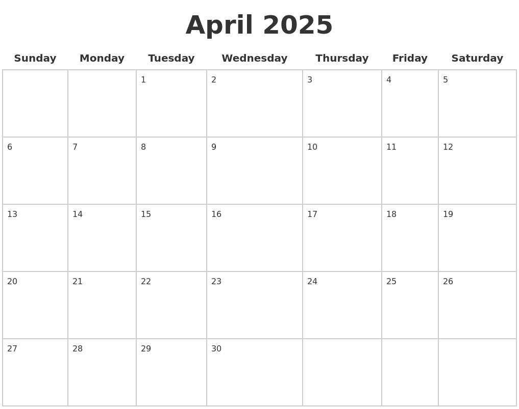 April 2025 Blank Calendar Pages