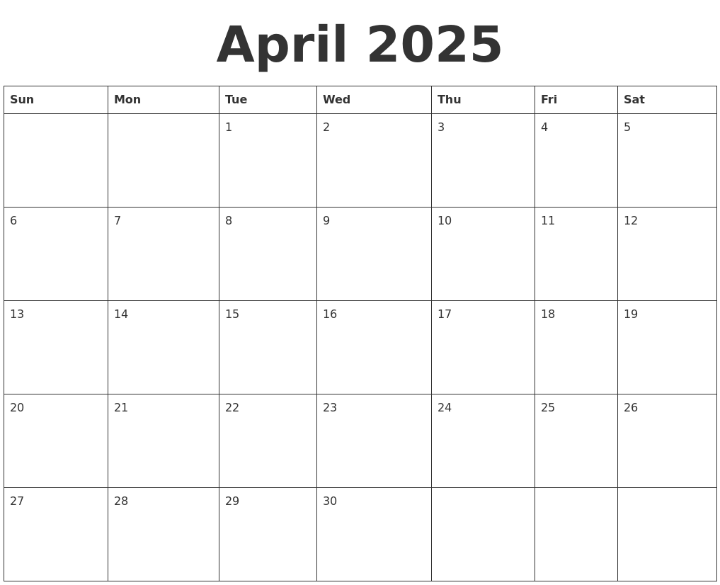 April 2025 Blank Calendar Template