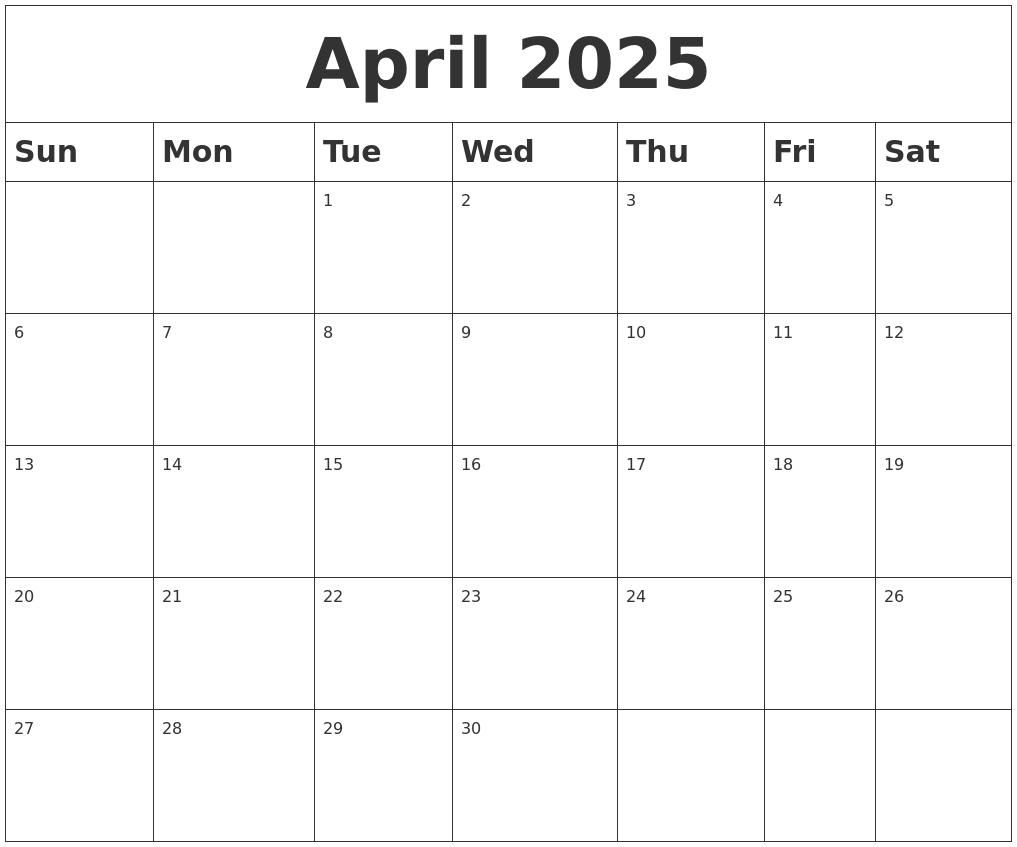 April 2025 Blank Calendar