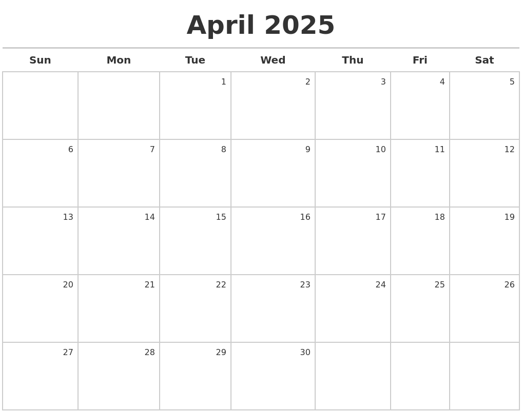 April 2025 Calendar Maker