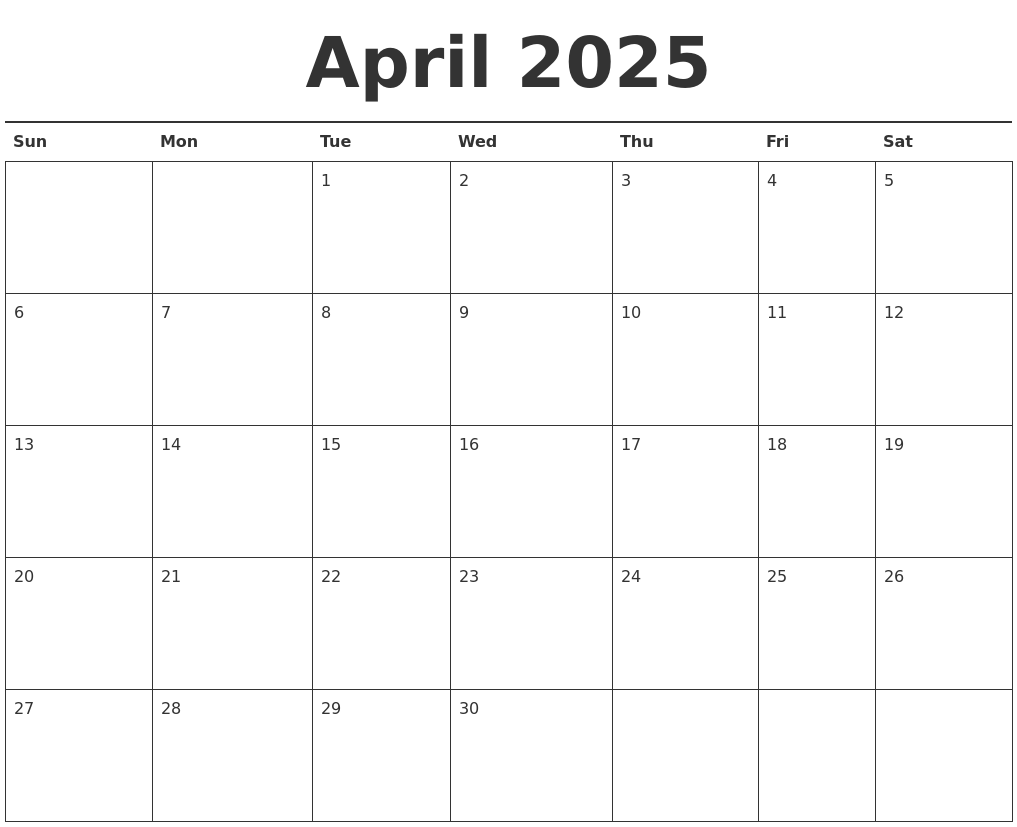 April 2025 Calendar Printable