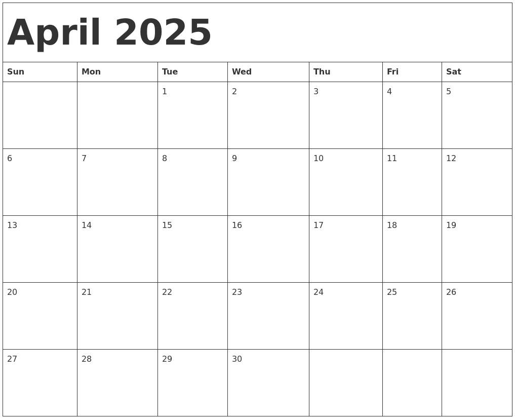 April 2025 Calendar Template
