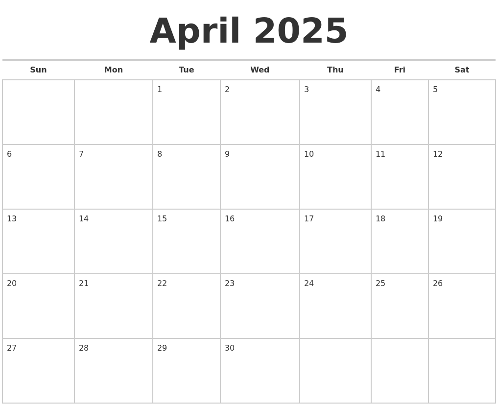 April 2025 Calendars Free