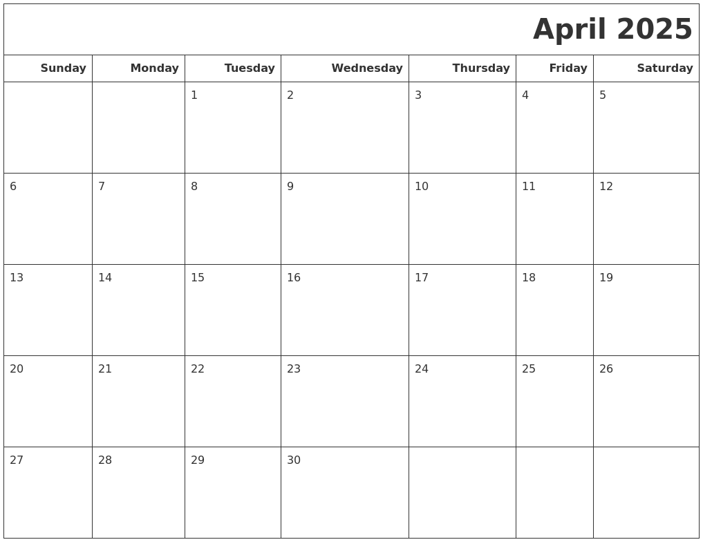April 2025 Calendars To Print