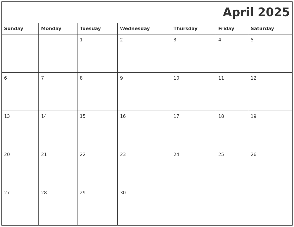 April 2025 Download Calendar
