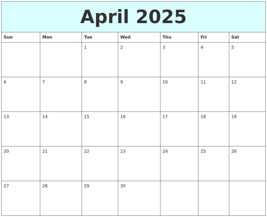 April 2025 Free Calendar