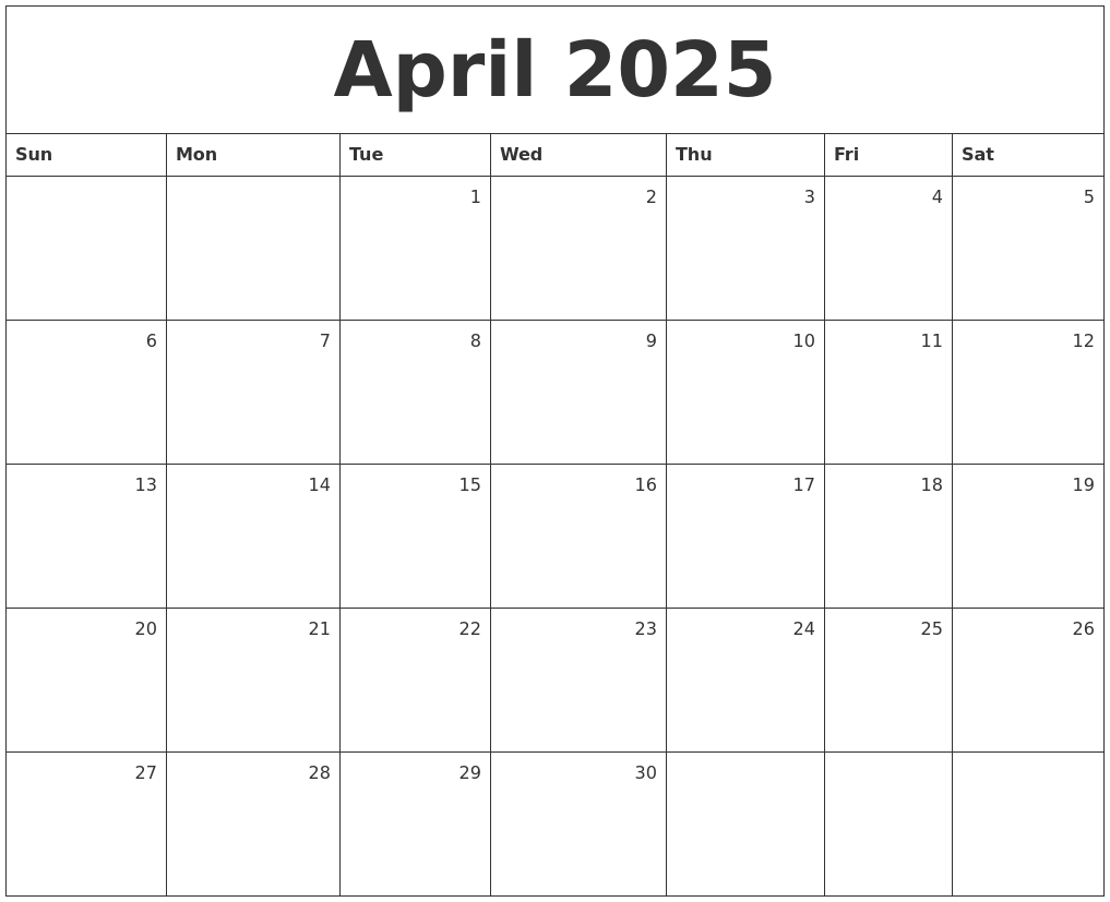 april 2025 monthly calendar