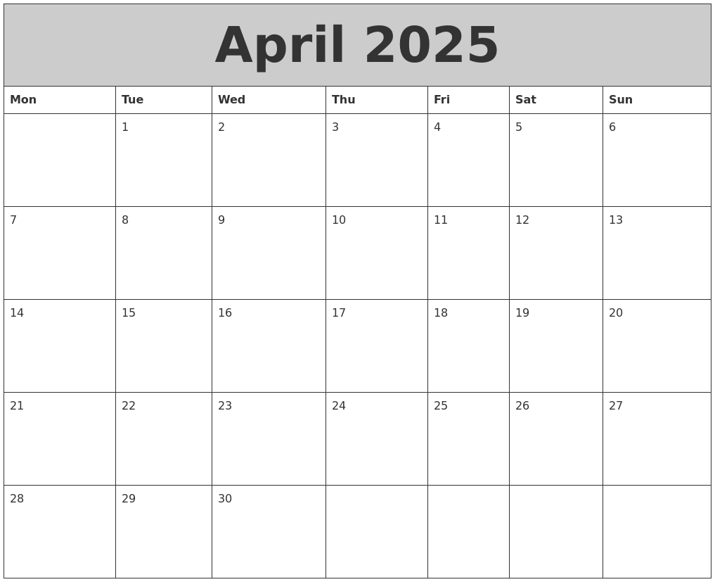 Calendar April 2025 Malaysia